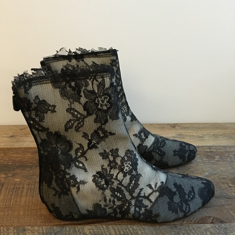 Rare Lace & Mesh Flat Boot Hidden Zip Boot Armani